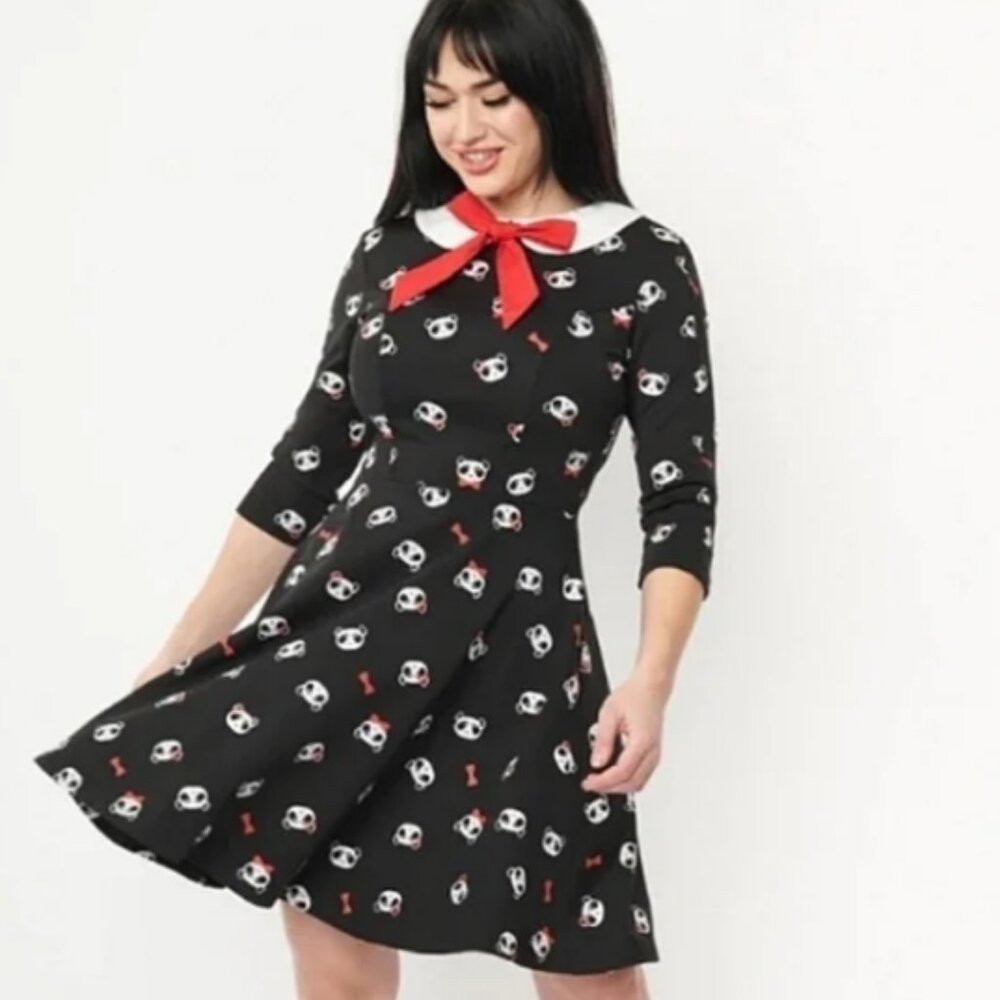 Unique Vintage Panda Print Dress in Black and Red